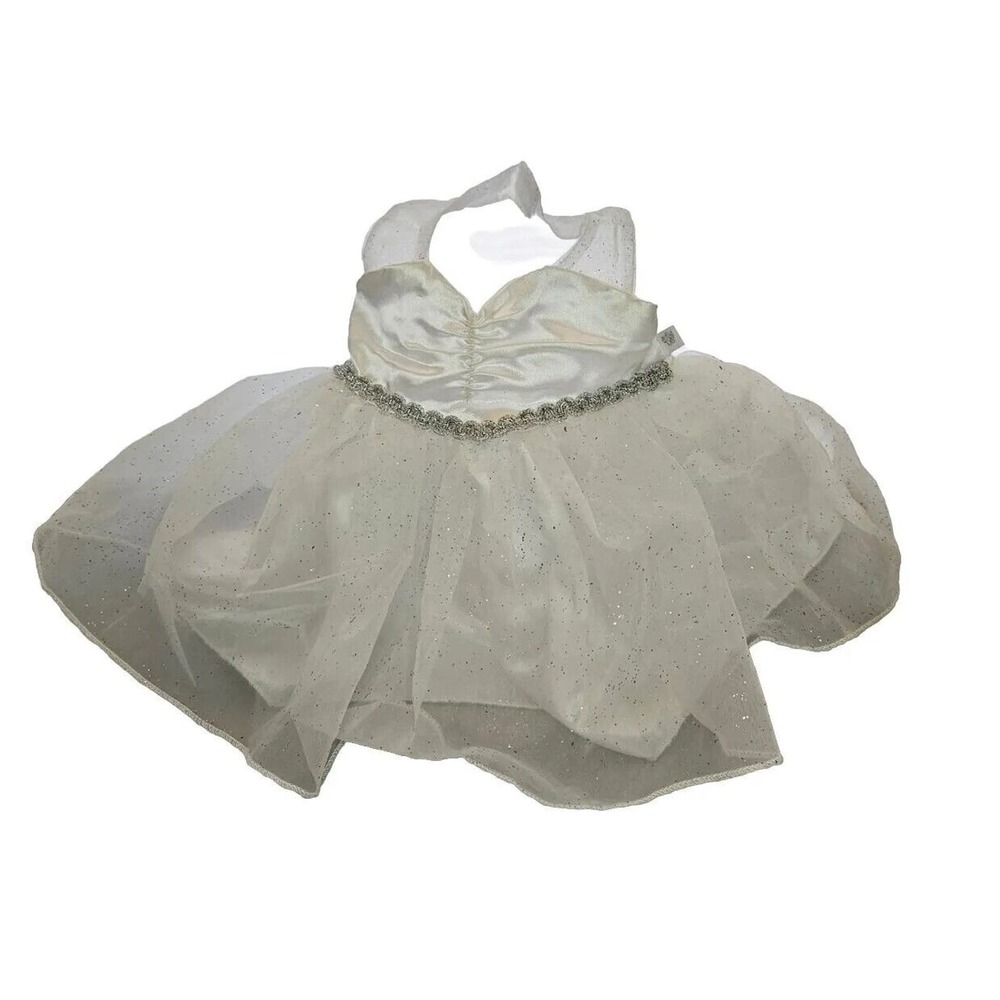 Build A Bear Workshop White Dress Silver Sparkles Trim Wedding BABW Clothes
